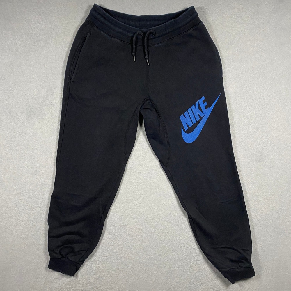 Nike Joggers Mens Small Black Blue Futura Logo Fleece Sweatpants 647567-011